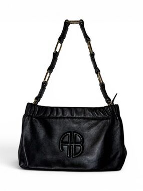 Anine Bing Kate Small Leather Shoulder Bag Black AB Logo Chain Strap